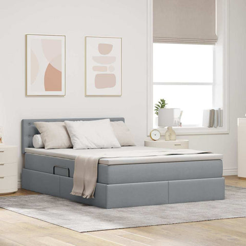 Letto con contenitore e LED Grigio chiaro 140 x 190 cm