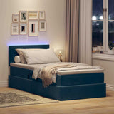 Letto con contenitore e LED Blu Scuro 90 x 200 cm Velluto