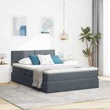 Letto con contenitore e LED Grigio scuro 140 x 190 cm Velluto