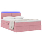 Letto con contenitore e LED Rosa 140 x 190 cm Velluto