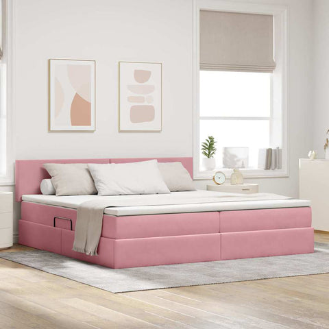 Letto con contenitore e LED Rosa 200 x 200 cm Velluto