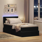 Letto con contenitore e LED con led Nero 90 x 200 cm Velluto