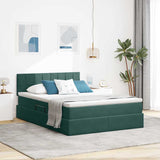 Letto con contenitore e LED Verde Scuro 140 x 190 cm Velluto