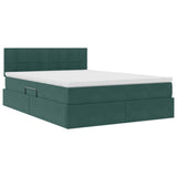 Letto con contenitore e LED Verde Scuro 140 x 190 cm Velluto