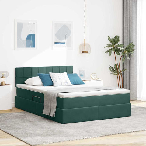 Letto con contenitore e LED Verde Scuro 140 x 200 cm Velluto