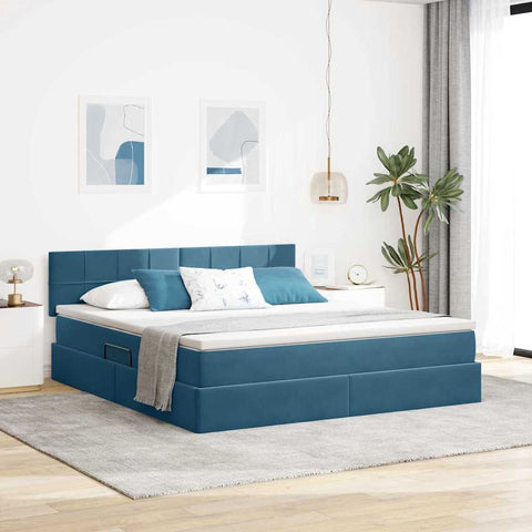 Letto con contenitore e LED Blu Scuro 180 x 200 cm Velluto