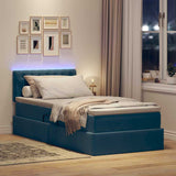 Letto con contenitore e LED Blu Scuro 90 x 190 cm Velluto