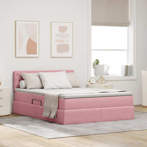 Letto con contenitore e LED Rosa 140 x 200 cm Velluto