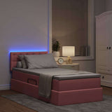 Letto con contenitore e LED con led Rosa 100 x 200 cm Velluto