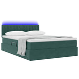 Letto con contenitore e LED Verde Scuro 140 x 190 cm Velluto