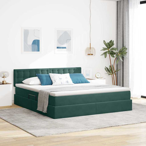 Letto con luci a strisce a LED Verde Scuro 160 x 200 cm Velluto