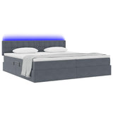 Letto con contenitore e LED Grigio scuro 200 x 200 cm Velluto
