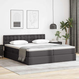Letto con contenitore e LED Grigio 180 x 200 cm Pelle Sintetica