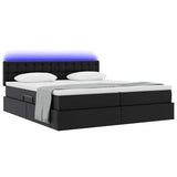 Letto con contenitore e LED Nero 200 x 200 cm Pelle Sintetica