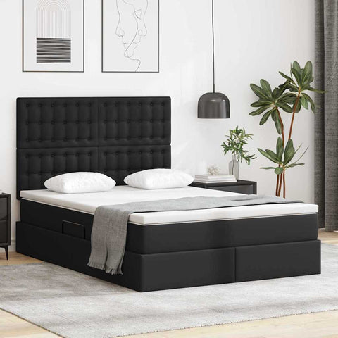 Letto con Contenitore Nero 140 x 190 cm Pelle Sintetica