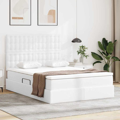Letto con Contenitore Bianco Puro 140 x 190 cm Pelle Sintetica