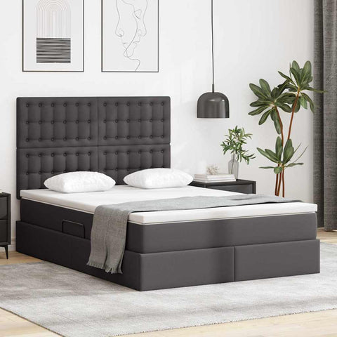 Letto con Contenitore Grigio 140 x 200 cm Pelle Sintetica
