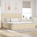 Letto con contenitore e materasso Crema 200 x 200 cm Tessuto