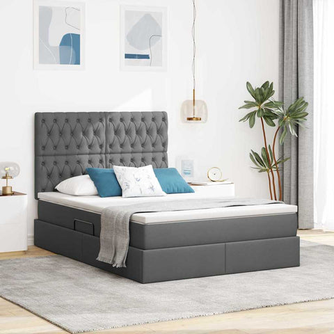 Letto con Contenitore Grigio scuro 140 x 190 cm Pelle Sintetica