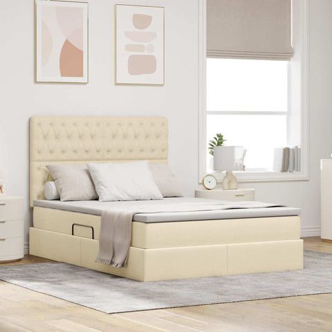 Letto con Contenitore Crema 140 x 200 cm Pelle Sintetica