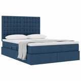 Letto con contenitore e materasso Blu 140 x 200 cm Tessuto