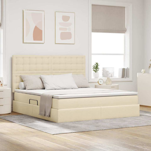 Letto con Contenitore Crema 160 x 200 cm Pelle Sintetica