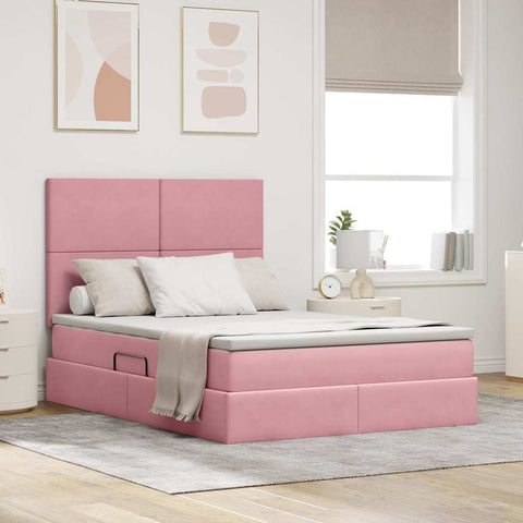 Letto con contenitore e LED Rosa 140 x 190 cm Velluto