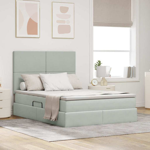 Letto con contenitore e LED Grigio chiaro 140 x 200 cm Velluto