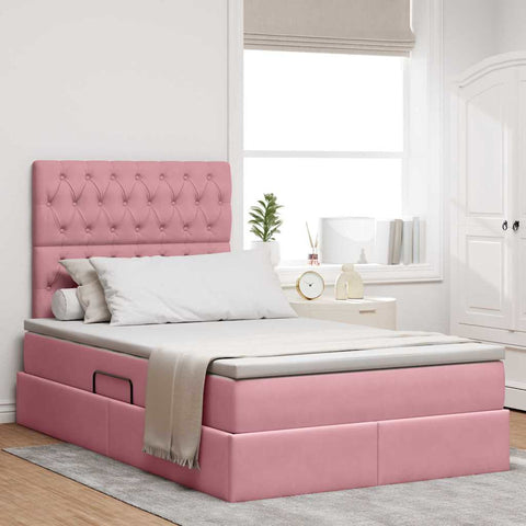 Letto con contenitore e LED Rosa 120 x 190 cm Velluto