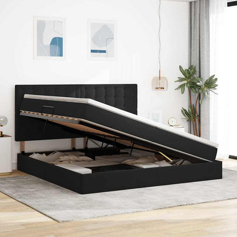 Letto con contenitore e LED Nero 200 x 200 cm Velluto