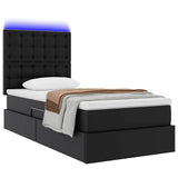 Letto con contenitore e LED Nero 90 x 190 cm Pelle Sintetica