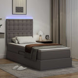 Letto con contenitore e LED Grigio 90 x 190 cm Pelle Sintetica