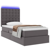 Letto con contenitore e LED Grigio 90 x 200 cm Pelle Sintetica