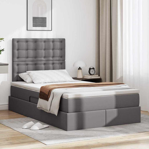 Letto con contenitore e LED Grigio 120 x 200 cm Pelle Sintetica
