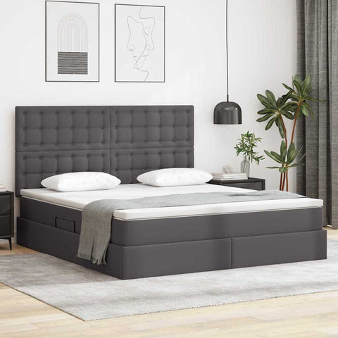 Letto con contenitore e LED Grigio 180 x 200 cm Pelle Sintetica