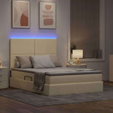Letto con luci a strisce a LED Crema 140 x 200 cm Tessuto