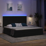 Letto con luci a strisce a LED Nero 200 x 200 cm Tessuto