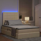 Letto con luci a strisce a LED Crema 120 x 200 cm Tessuto