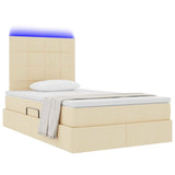 Letto con luci a strisce a LED Crema 120 x 200 cm Tessuto