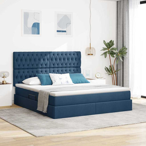 Letto con luci a strisce a LED Blu 160 x 200 cm Tessuto