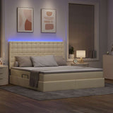 Letto con luci a strisce a LED Crema 160 x 200 cm Tessuto