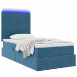 Letto con contenitore e LED Blu Scuro 90 x 200 cm Velluto