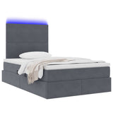 Letto con contenitore e LED Grigio scuro 120 x 200 cm Velluto