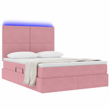 Letto con contenitore e LED Rosa 140 x 190 cm Velluto