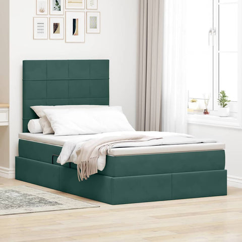 Letto con contenitore e LED Verde Scuro 120 x 200 cm Velluto