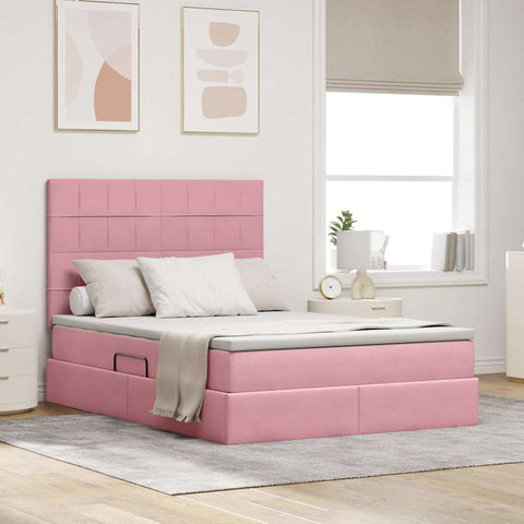 Letto con contenitore e LED Rosa 140 x 200 cm Velluto