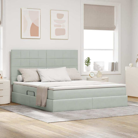 Letto con contenitore e LED Grigio chiaro 160 x 200 cm Velluto