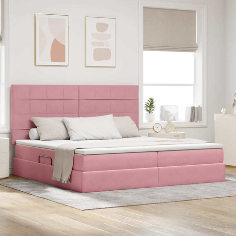 Letto con contenitore e LED Rosa 200 x 200 cm Velluto