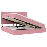Letto con contenitore e LED con led Rosa 200 x 200 cm Velluto