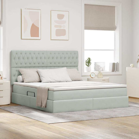 Letto con contenitore e LED Grigio chiaro 180 x 200 cm Velluto